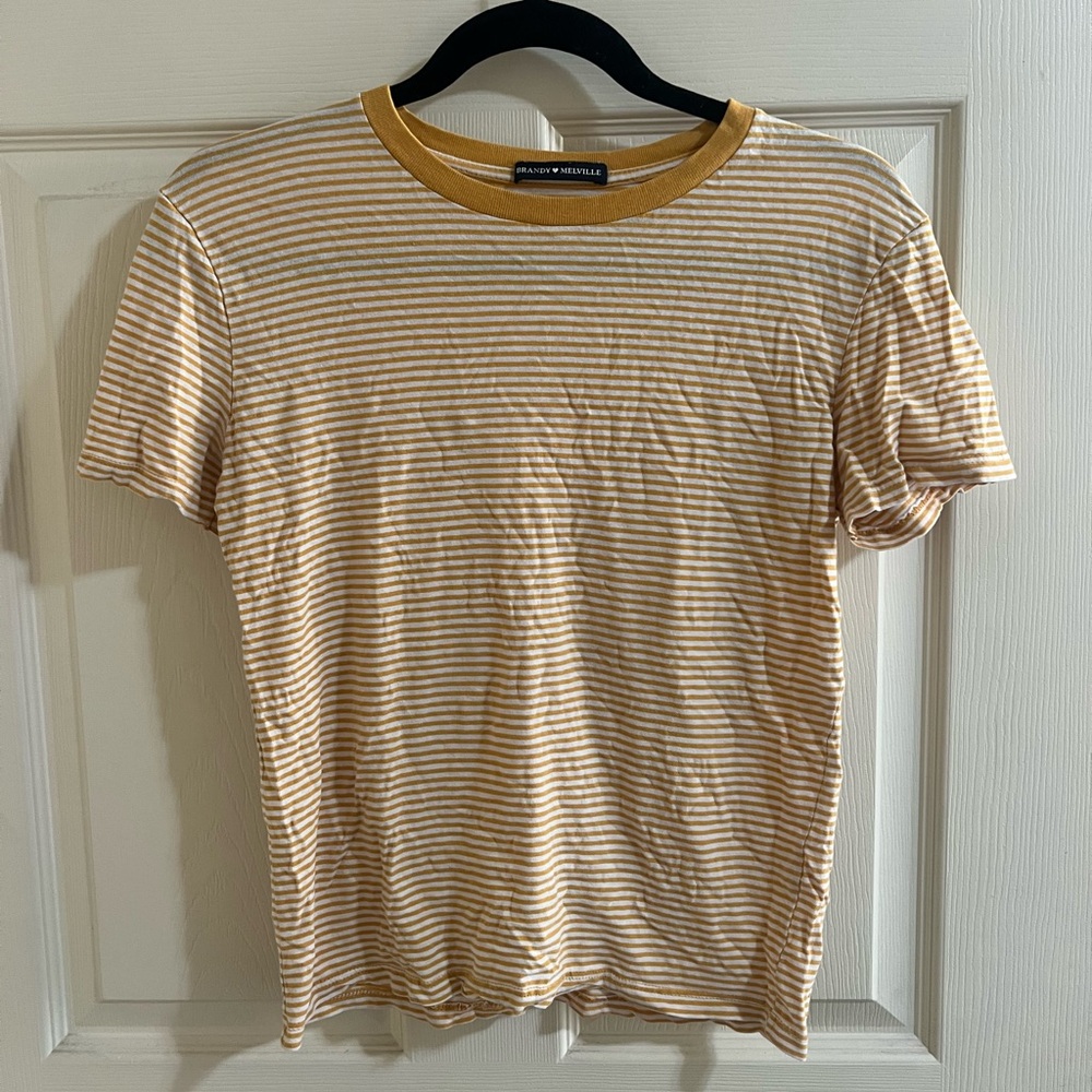 Brandy Melville Mustard and White Stripped T-Shirt